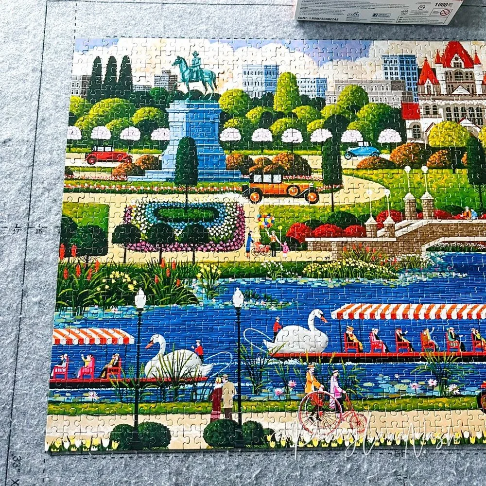 Hometown Collection Swan Boats in Boston Park 1000 Pc Jigsaw Puzzle - Picture 6 of 9